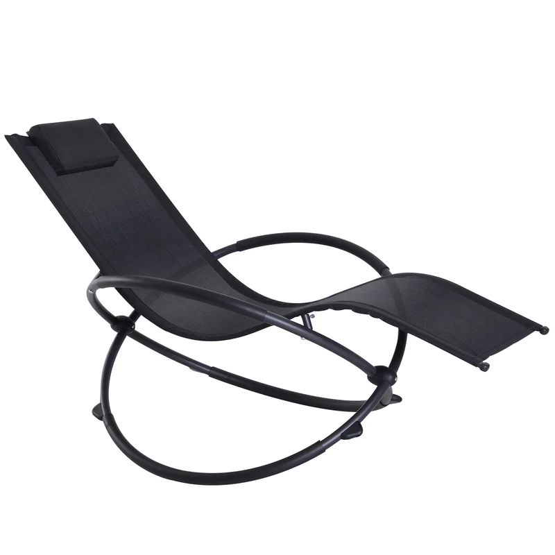 Outsunny Tumbona Mecedora de Jardín Plegable con Reposacabezas Extraíble Sillón Tumbona Ergonómica de Exterior Tela de Texteline para Patios Piscina al Aire Libre 154x80x84 cm Negro
