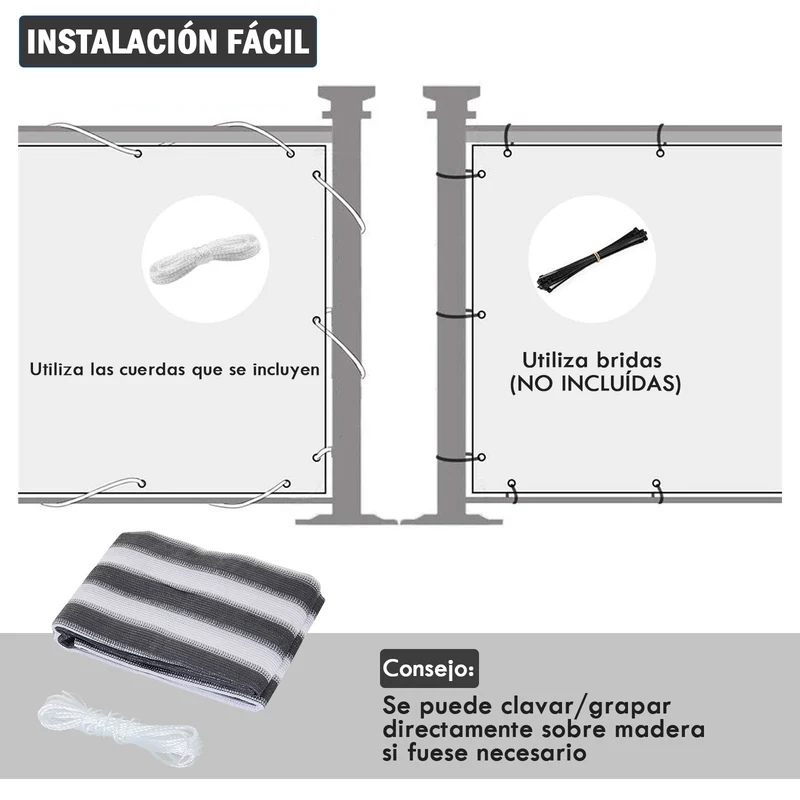Outsunny 2 Pantallas de Privacidad para Balcones o Terraza Revestimiento HDPE para Exteriores Tela Protectora para Balcón Patio con Cuerdas 500x90 cm Gris y Negro