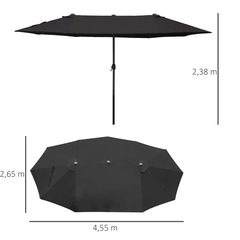Outsunny Sombrilla Doble 4,55x2,65 m Sombrilla Terraza Exterior con Manivela Manual Resistente al Agua y Protección Solar Sombrilla Grande para Terraza Playa Piscina Negro