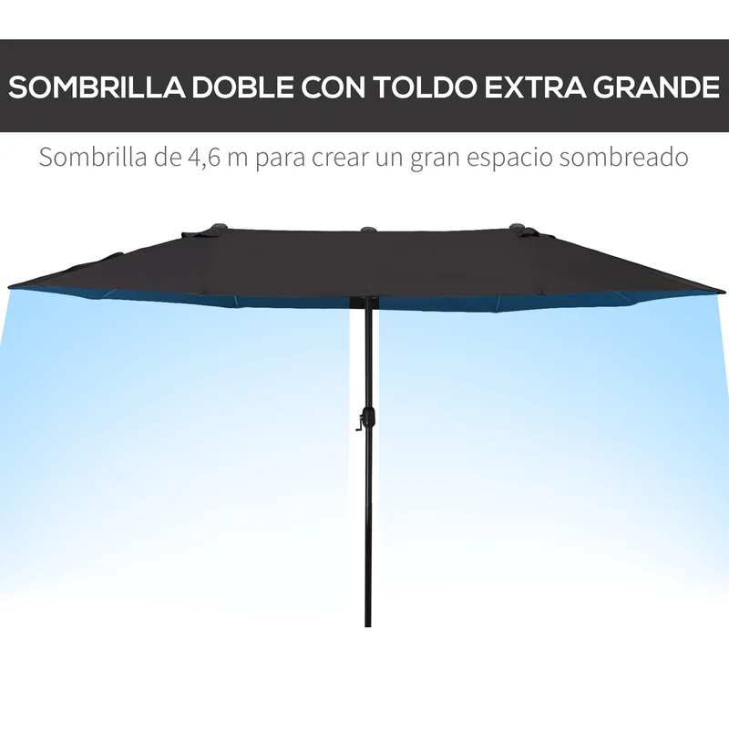 Outsunny Sombrilla Doble 4,55x2,65 m Sombrilla Terraza Exterior con Manivela Manual Resistente al Agua y Protección Solar Sombrilla Grande para Terraza Playa Piscina Negro