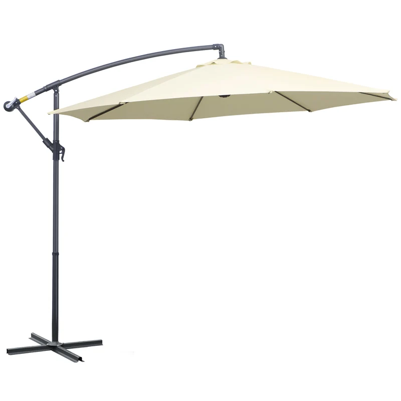 Outsunny Sombrilla de Jardín Ø300x250 cm Parasol Excéntrico Inclinable con Manivela Base Cruzada y Soporte de Metal 8 Varillas para Terraza Exterior Balcón Beige