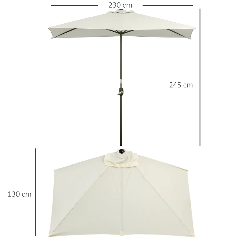 Outsunny Sombrilla Rectangular 230x130x245 cm Parasol para Pared Media Sombrilla con Manivela Protección UV 30+ Impermeable Sombrilla para Balcón Terraza Jardín Beige