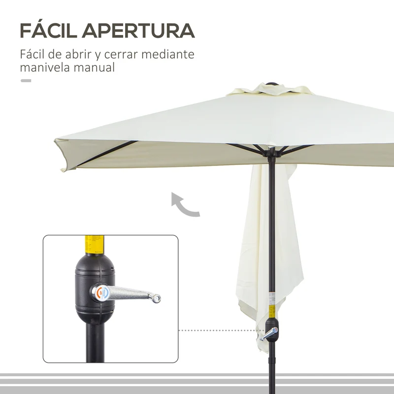 Outsunny Sombrilla Rectangular 230x130x245 cm Parasol para Pared Media Sombrilla con Manivela Protección UV 30+ Impermeable Sombrilla para Balcón Terraza Jardín Beige