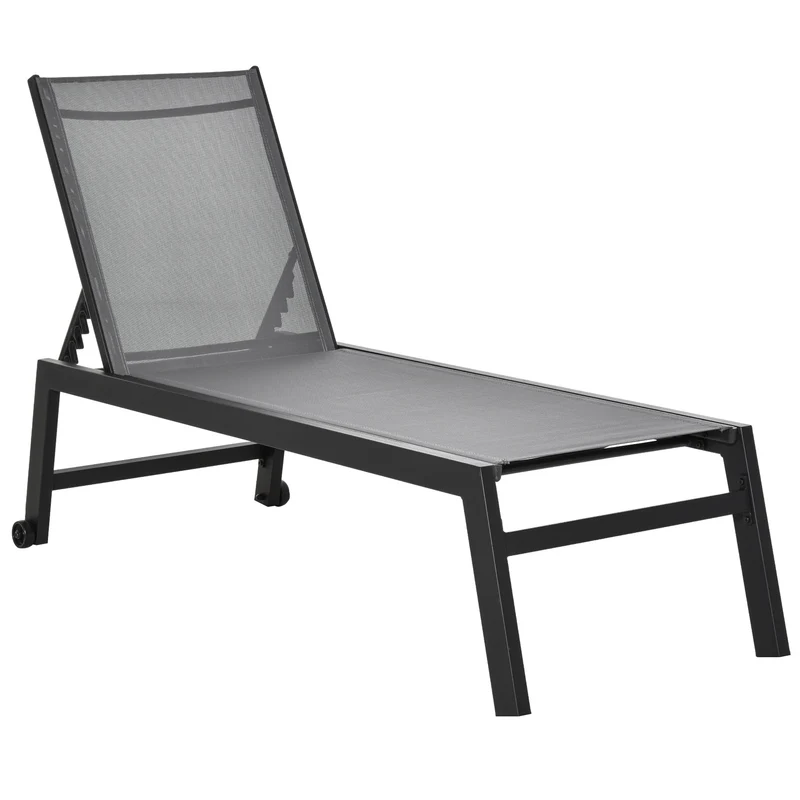 Outsunny Tumbona de Jardín de Aluminio Tumbona Exterior con Respaldo Reclinable en 5 Posiciones Carga 120 kg para Patio Terraza 169x65x102 cm Gris