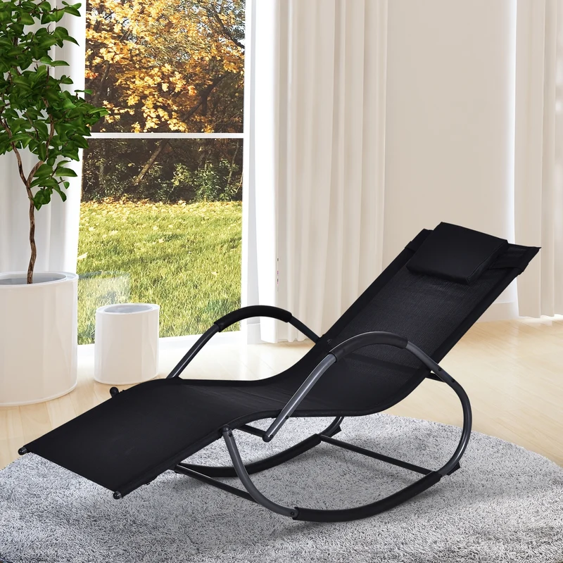 Outsunny Mecedora para Exterior Tumbona con Reposabrazos y Función Balancín para Terraza 160x61x79 cm Negro