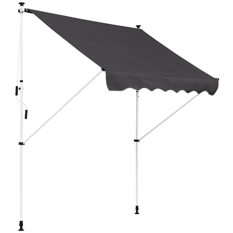 Outsunny Toldo Manual Retráctil 2x1,5 m Toldo Exterior Terraza Enrollable Altura Ajustable con Manivela 170-280 cm Sin Taladro para Balcón Jardín Gris