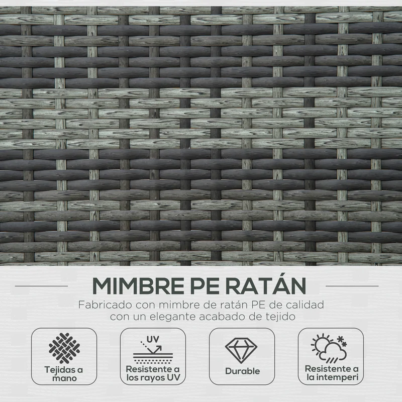Outsunny Conjunto de Tumbona Exterior de Ratán 2 Plazas con Cojines Acolchados Resistente al Agua con Respaldo Regulable de 5 Niveles Soporta 220 kg 195x120x28 cm Gris