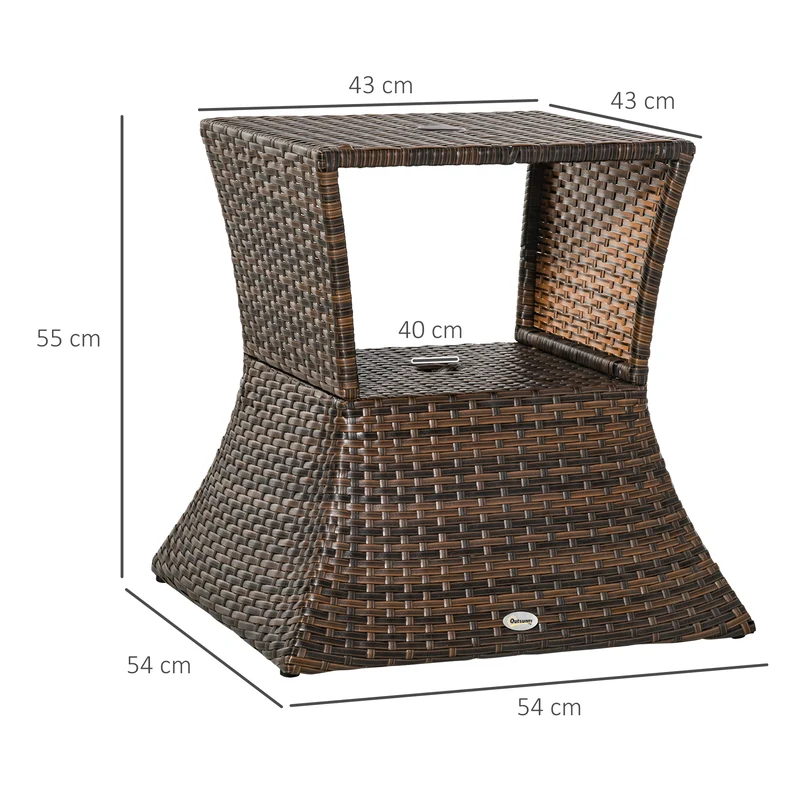Outsunny Mesa de Centro Ratán con Agujero para Sombrilla Mesita de Café Té Mesa Auxiliar para Exterior Terraza Patio 54x54x55cm