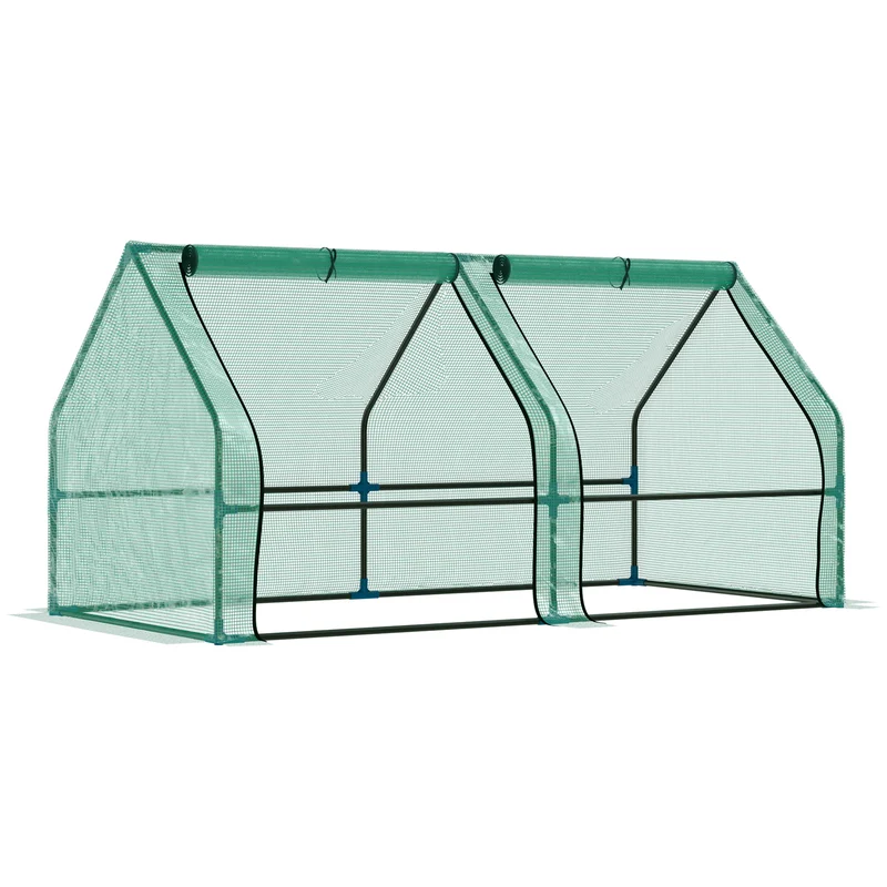 Outsunny Invernadero de Jardín Terraza Vivero para Huerto Plantas con Puertas Color Verde Tubo de Acero PE 180x90x90 cm