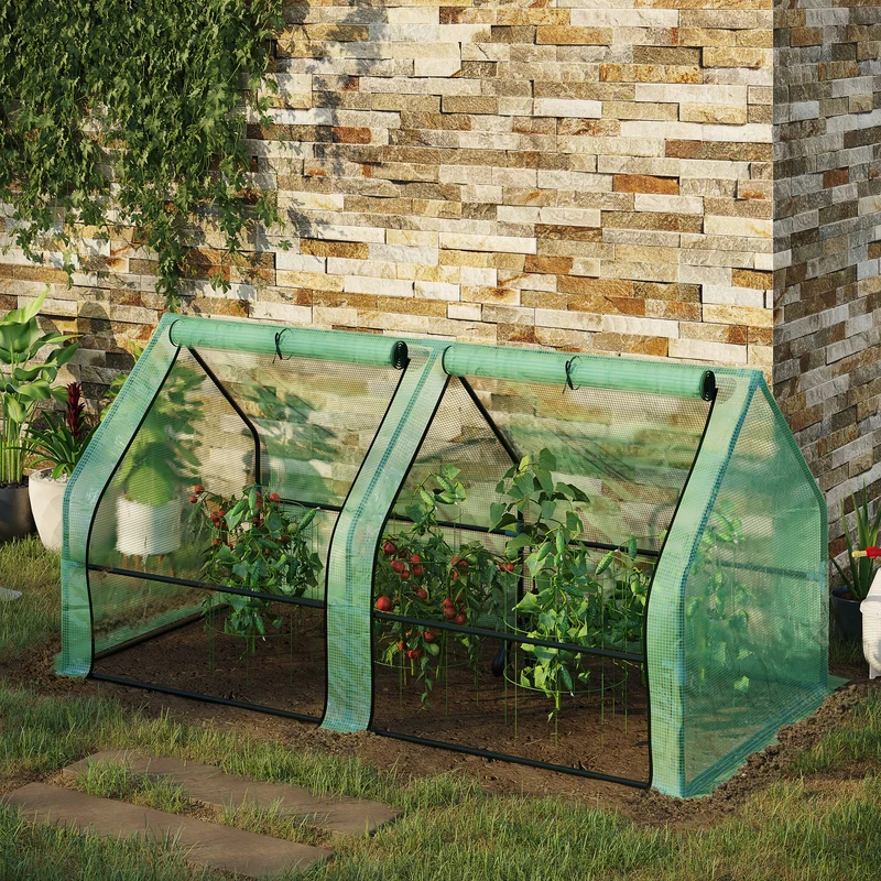 Outsunny Invernadero de Jardín Terraza Vivero para Huerto Plantas con Puertas Color Verde Tubo de Acero PE 180x90x90 cm