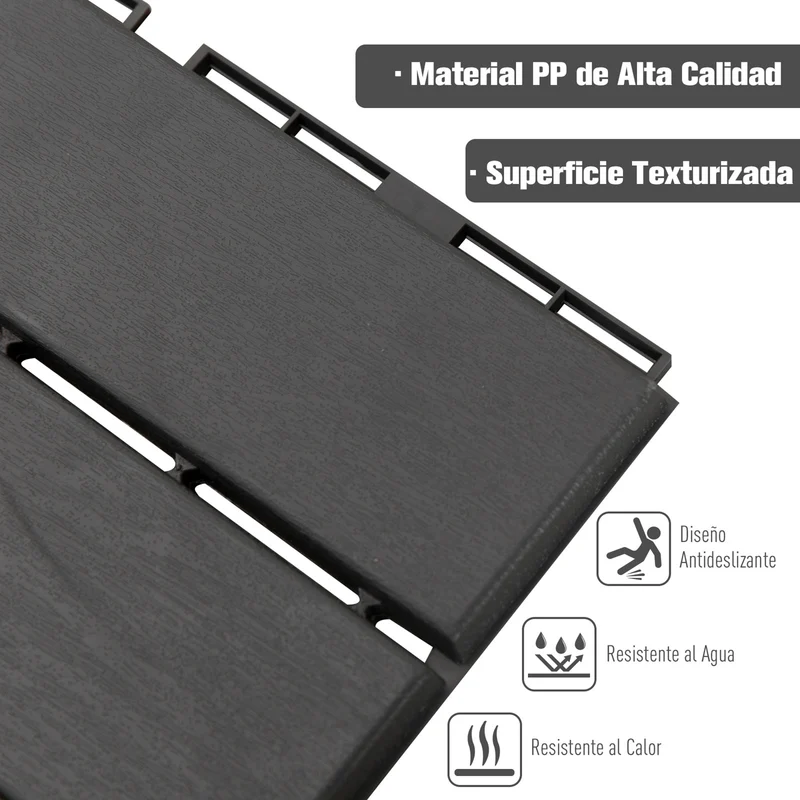 Outsunny Baldosas Cuadradas para Suelos Antideslizantes Exteriores Interiores Paquete de 9 Piezas 0.81 m² 30x30 cm Negro