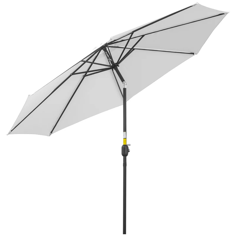 Outsunny Sombrilla de Jardín Ø295x250 cm con Manivela Parasol Exterior con Mecanismo de Inclinación y Poste Desmontable de Metal para Terraza Piscina Patio Blanco