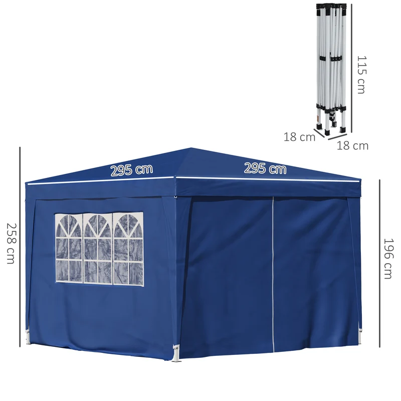 Outsunny Carpa Gazebo con Paredes Desmontables Ventanas Visibles Puerta con Cremallera Incluye Bolsa de Transporte Cuerdas y Piquetas 3x3 m Azul