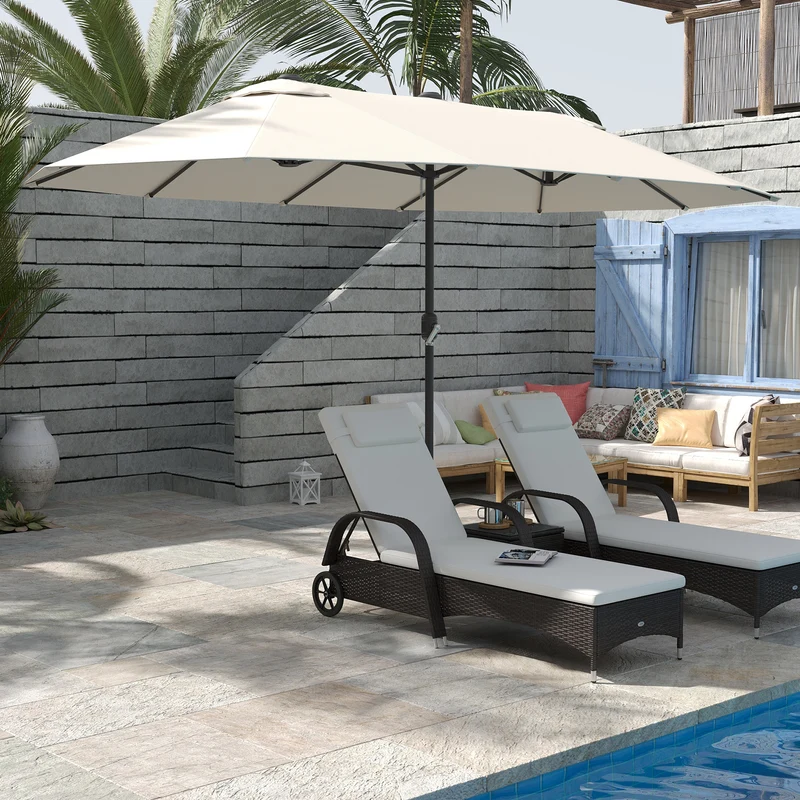 Outsunny Sombrilla Parasol Doble para Jardín 4,55x2,65x2,38 m Sombrilla Gigante Anti UV con Manivela para Exterior Patio Terraza Piscina Color Beige