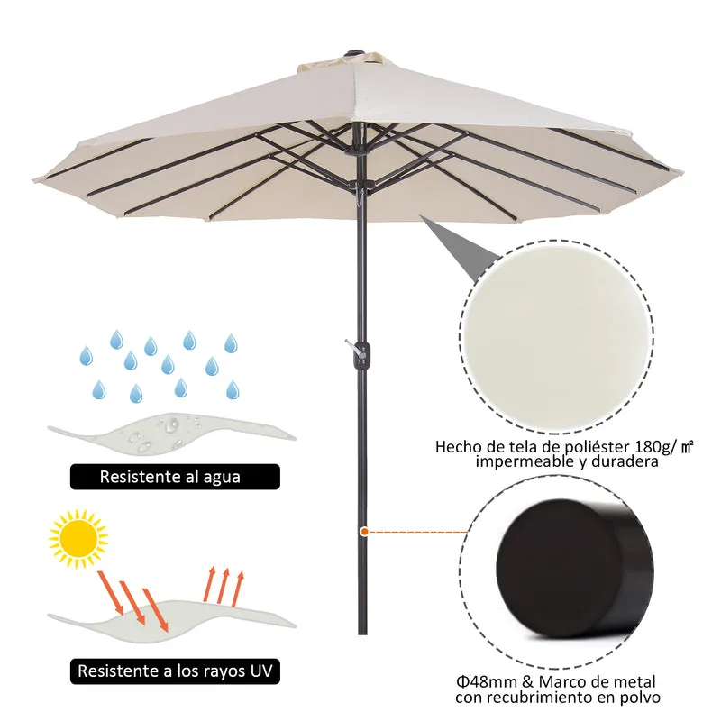Outsunny Sombrilla Parasol Doble para Jardín 4,55x2,65x2,38 m Sombrilla Gigante Anti UV con Manivela para Exterior Patio Terraza Piscina Color Beige