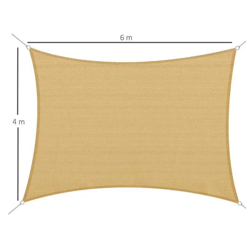 Outsunny Toldo Vela de Sombra Rectangular 4x6 m Toldo de Terraza con Anti-UV Anillo de Acero Inoxidable y Cuerdas de Nylon para Jardín Patio Arena