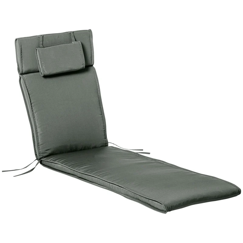 Outsunny Cojín para Tumbona de Exterior 198x53x5 cm Desenfundable y Lavable con Reposacabezas Extraíble Colchoneta Plegable de Algodón para Silla Reclinable de Jardín Gris