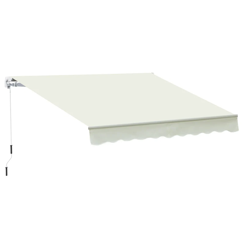 Outsunny Toldo Manual Retráctil 395x245 cm Toldo para Balcón con Manivela de Metal Impermeable y Anti-UV Toldo Enrollable de Exterior para Jardín Terraza Ventanas Blanco