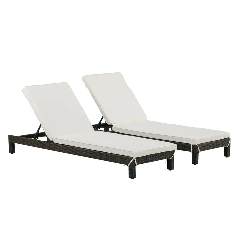 Outsunny Set de 2 Tumbonas de Ratán Chaise Longue con Cojines Acolchados Cubierta Impermeable Silla para Exterior Jardín Patio Terraza