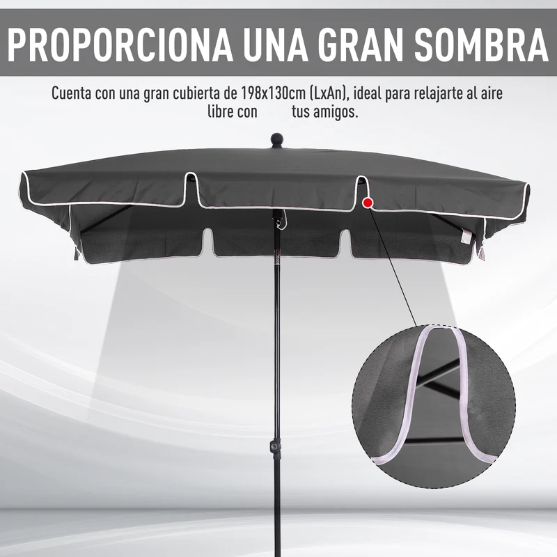 Outsunny Sombrilla de Jardín de Aluminio 198x130x245 cm Parasol de Jardín Rectangular con Función de Inclinación para Terraza Patio Exterior Gris