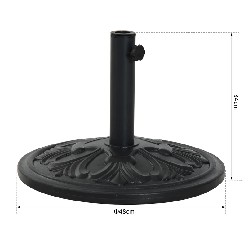 Outsunny Base de Sombrilla Peso 13 kg Soporte para Parasol Redondo de HDPE y Cemento para Poste de Paraguas de Ø35/38/48 mm para Terraza Patio Jardín Playa Ø48x34 cm Negro