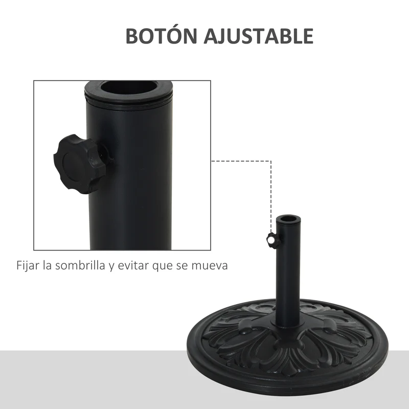 Outsunny Base de Sombrilla Peso 13 kg Soporte para Parasol Redondo de HDPE y Cemento para Poste de Paraguas de Ø35/38/48 mm para Terraza Patio Jardín Playa Ø48x34 cm Negro