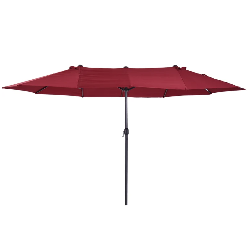 Outsunny Sombrilla Doble 4,55x2,65 m Sombrilla Terraza Exterior con Manivela Manual Resistente al Agua y Protección Solar Sombrilla Grande para Terraza Playa Piscina Rojo