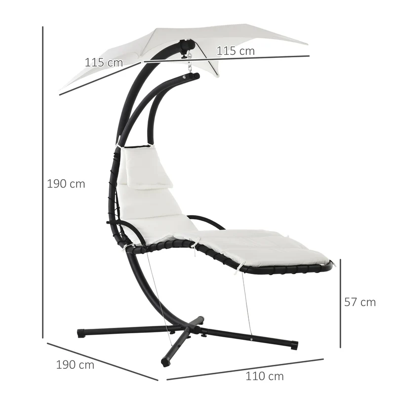 Outsunny Silla Colgante con Soporte Sillón Colgante con Toldo Cojín Estructura Metálica Antivuelco Carga 120 kg para Jardín Patio Terraza 190x110x190 cm Crema