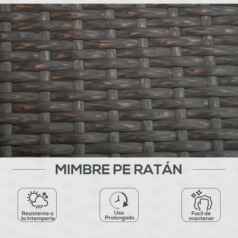 Outsunny Conjunto de Tumbona Exterior de Ratán 2 Plazas con Cojines Acolchados Resistente al Agua con Respaldo Regulable de 5 Niveles Soporta 220 kg 195x120x28 cm Marrón