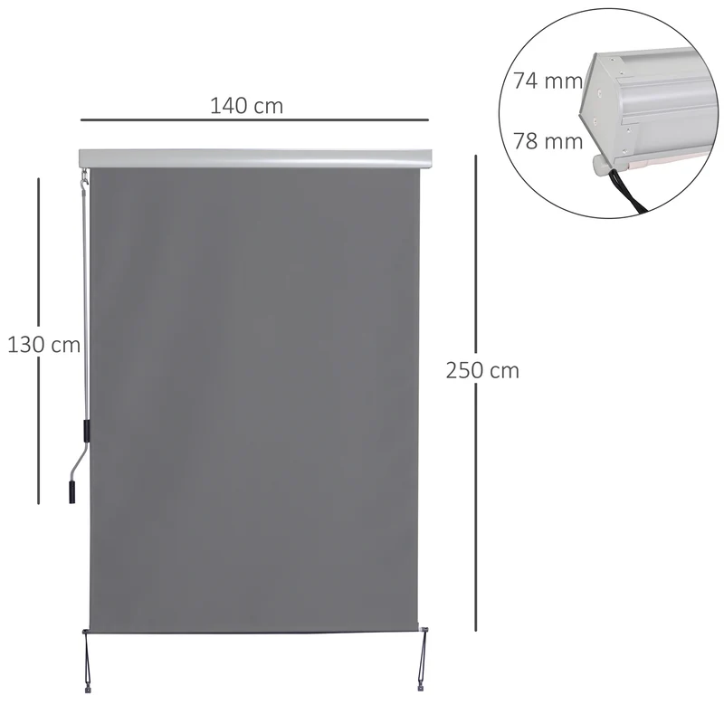 Outsunny Toldo Vertical Enrollable con Manivela Protección UV para Interior y Exterior Balcón Porche Terraza 140x250 cm Gris