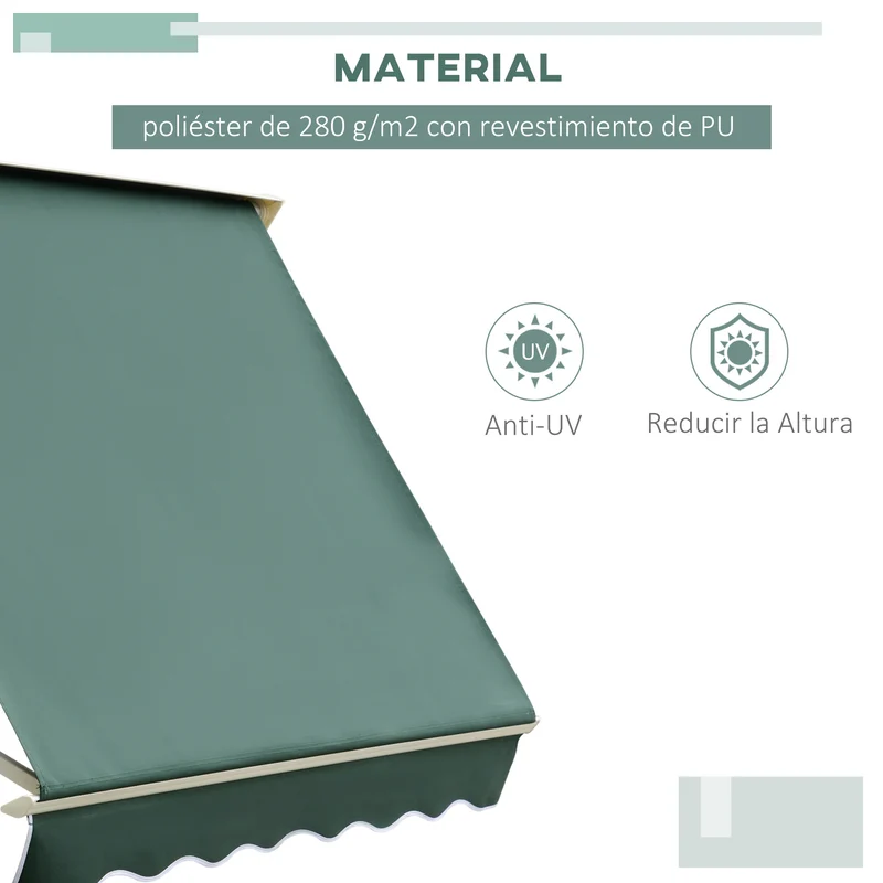 Outsunny Toldo Manual Retráctil de Aluminio Toldo para Exterior Toldo de Balcón Ángulo Ajustable Impermeable Anti-UV Tela de Poliéster 180x70cm Verde