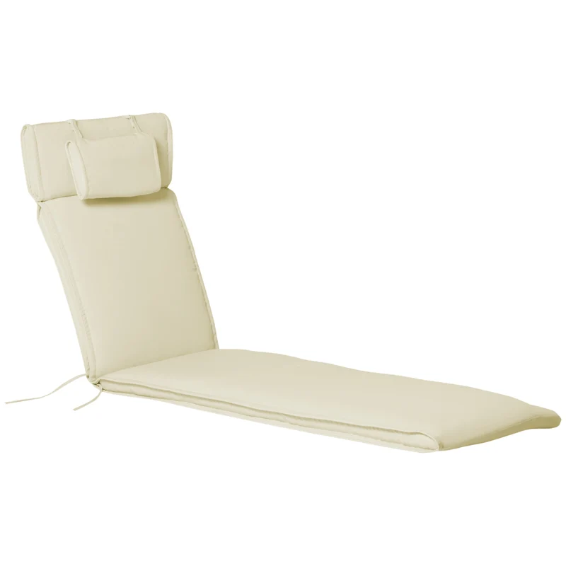 Outsunny Cojín para Tumbona de Exterior 198x53x5 cm Desenfundable y Lavable con Reposacabezas Extraíble Colchoneta Plegable de Algodón para Silla Reclinable de Jardín Crema