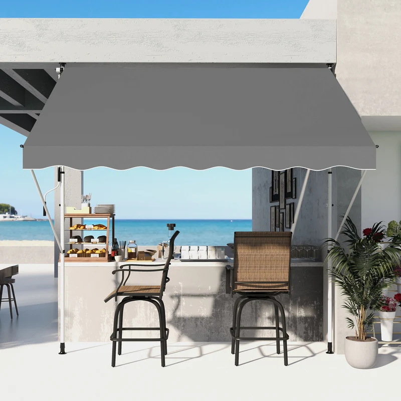 Outsunny Toldo Manual Retráctil 3x1,5 m Toldo Exterior Terraza Enrollable Altura Ajustable con Manivela 170-280 cm Sin Taladro para Balcón Jardín Gris
