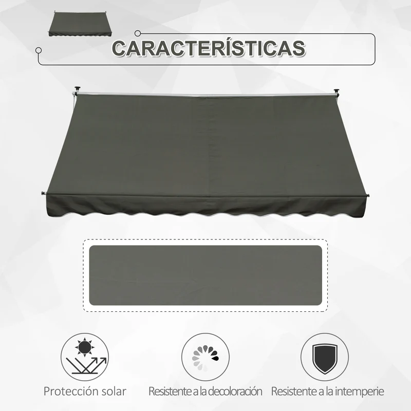 Outsunny Toldo Manual Retráctil 3x1,5 m Toldo Exterior Terraza Enrollable Altura Ajustable con Manivela 170-280 cm Sin Taladro para Balcón Jardín Gris