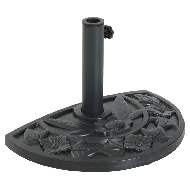 Outsunny Base para Sombrilla Semicircular Peso 9 kg Soporte Parasol de Jardín Apto para Mástil de 35mm/38mm/48mm Relleno de Cemento para Terraza Patio 50x32x32 cm Negro