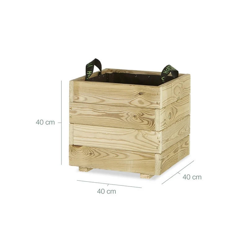 Jardinera Cuadrada De Madera Tratada 40x40x40 Cm Pun Hortalia