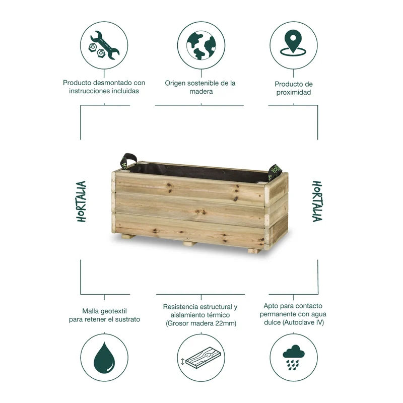 Jardinera De Madera Para Exterior Ghio KD Hortalia 70x30x30 Cm