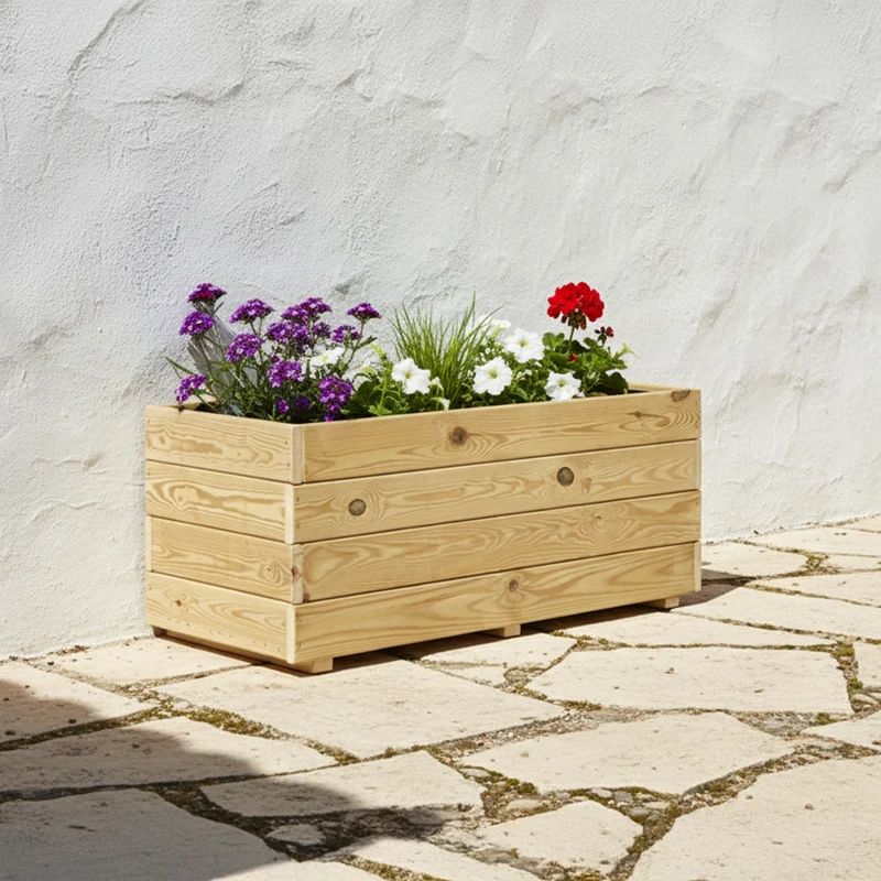 Jardinera Rectangular De Madera Tratada 110x45x40 Cm Ghio Hortalia