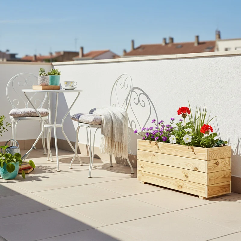 Jardinera Rectangular De Madera Tratada 80x30x40 Cm Ghio Hortalia