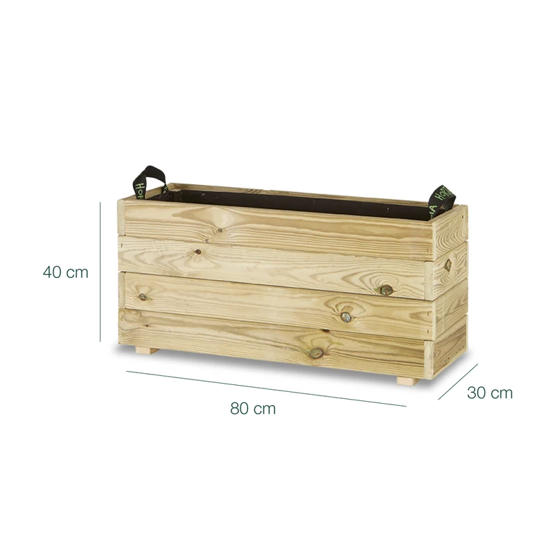 Jardinera Rectangular De Madera Tratada 80x30x40 Cm Ghio Hortalia