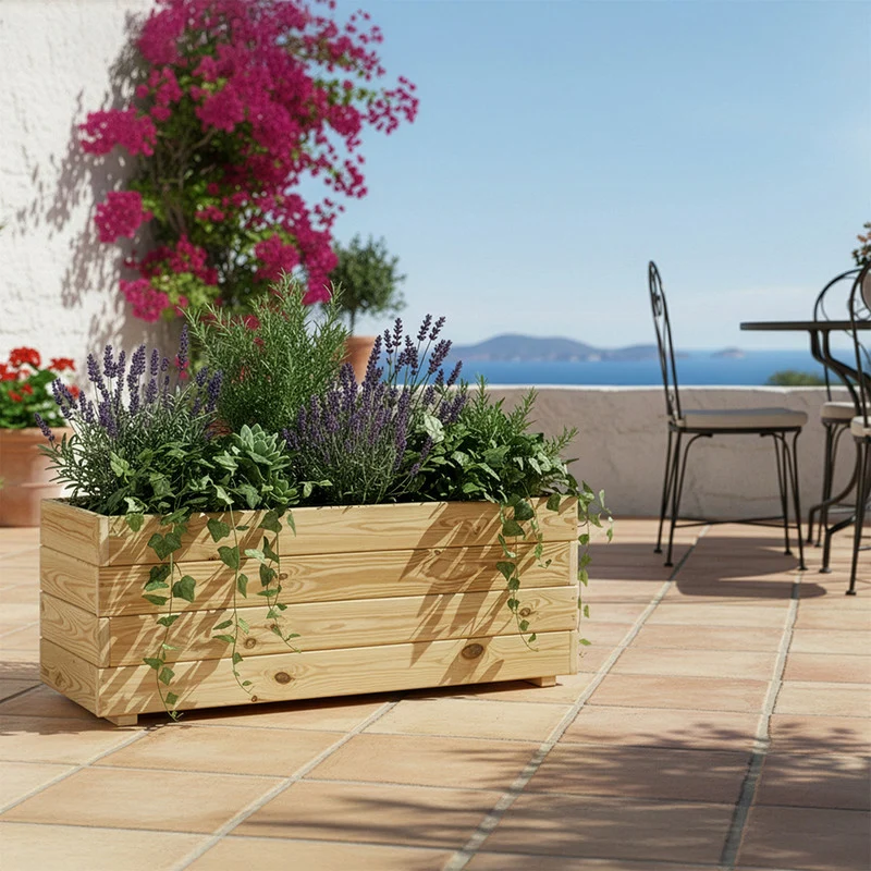 Jardinera Rectangular De Madera Tratada 60x30x40 Cm Ghio Hortalia