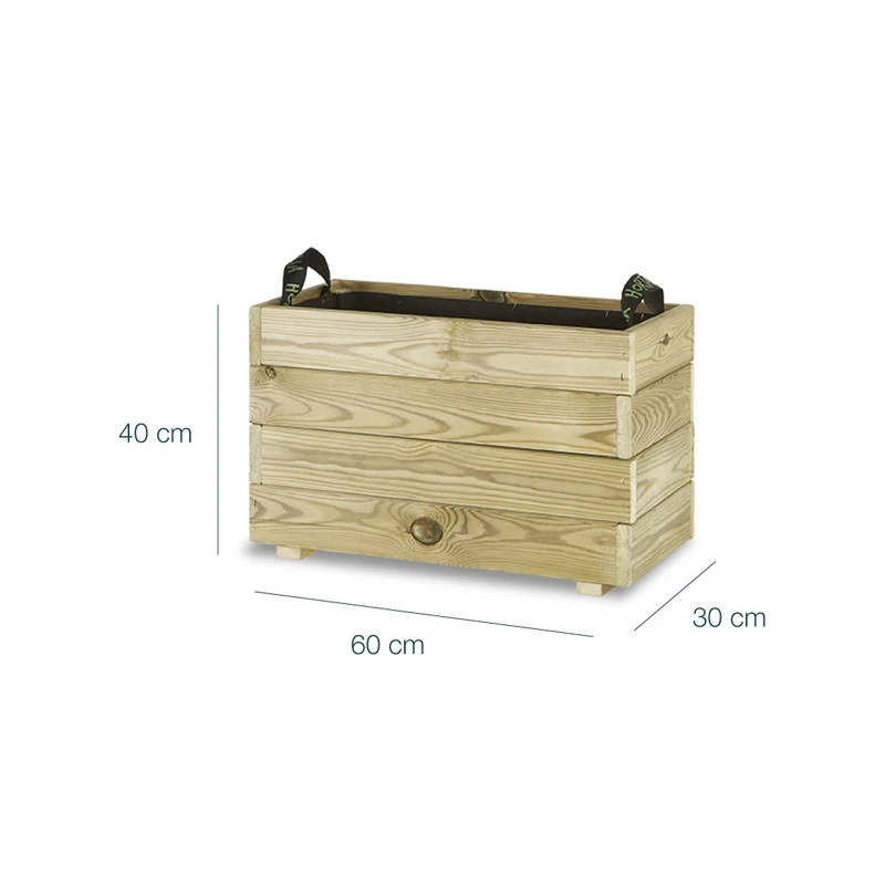 Jardinera Rectangular De Madera Tratada 60x30x40 Cm Ghio Hortalia