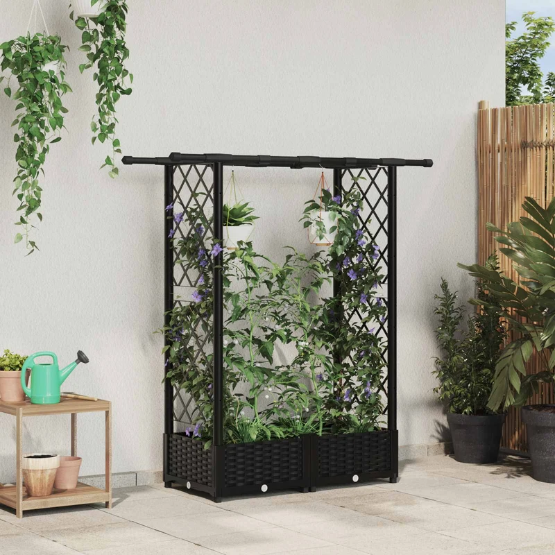 Cama Elevada Con Trellis Y Techo Negro 122,5 X 40 X 121 Cm Pp