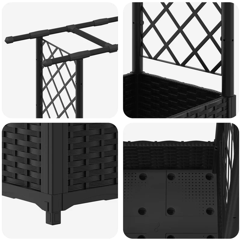Cama Elevada Con Trellis Y Techo Negro 122,5 X 40 X 121 Cm Pp