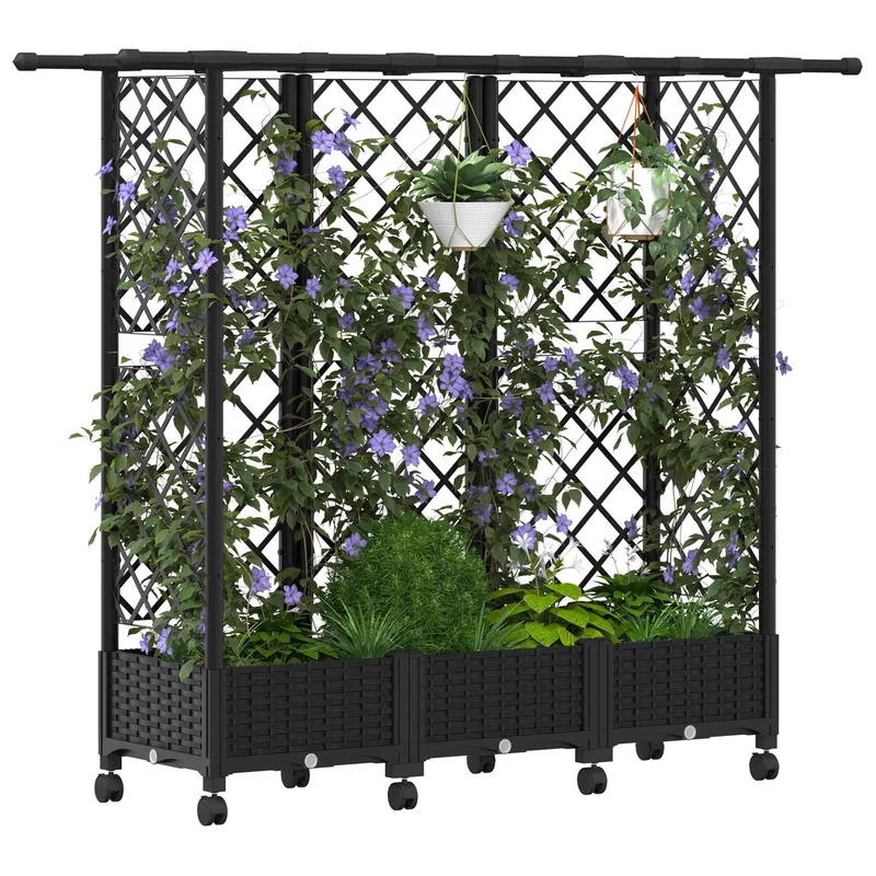 Cama Elevada Con Trellis Y Techo Negro 164 X 40 X 127 Cm Pp