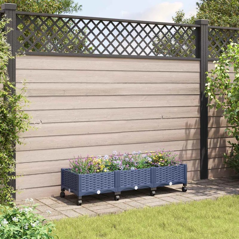 Macetero De Jardín Con Ruedas Gris Azulado 120 X 40 X 29 Cm Pp