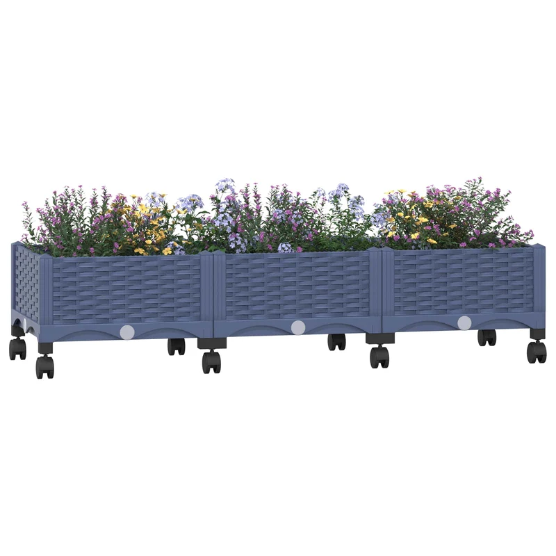 Macetero De Jardín Con Ruedas Gris Azulado 120 X 40 X 29 Cm Pp