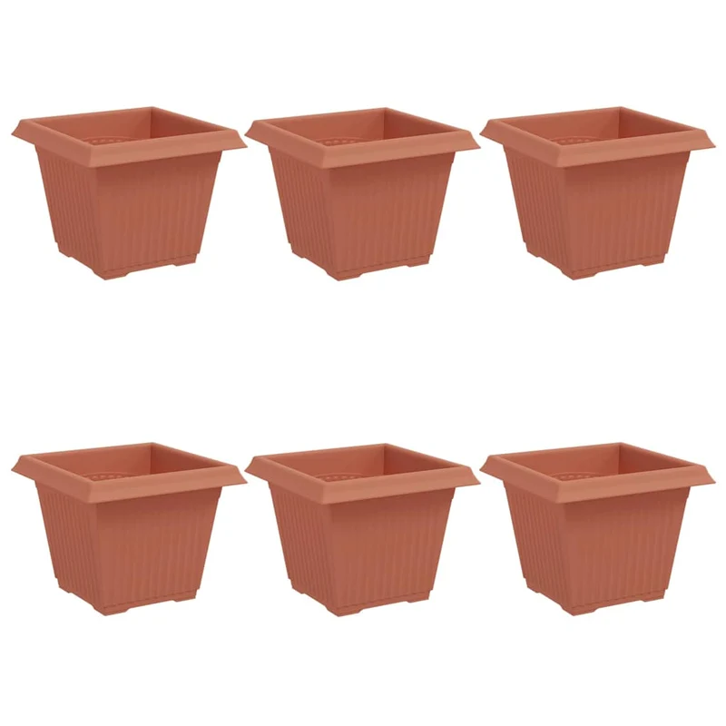 Maceta Cuadrada Para Flores 6 Uds. Rojo Ladrillo Plástico