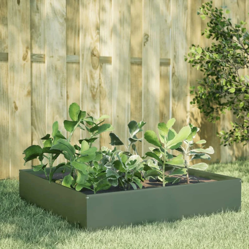 Arriate De Acero Verde Oliva 100x100x33,5 Cm
