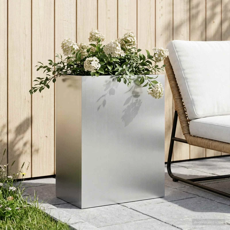 Macetero De Jardín Plateado 40 X 20 X 50 Cm Acero Galvanizado